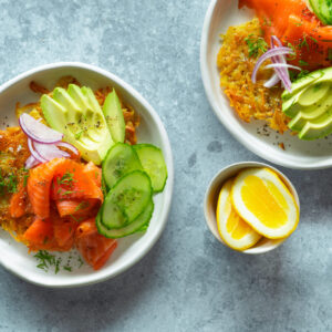 Potato Rostis w Smoked Salmon & Avocado